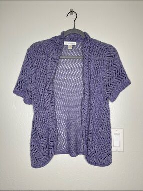Lilac Knit Short-sleeve Cardigan - Size S Cottagecore Coastal Grandma Cozy Fall